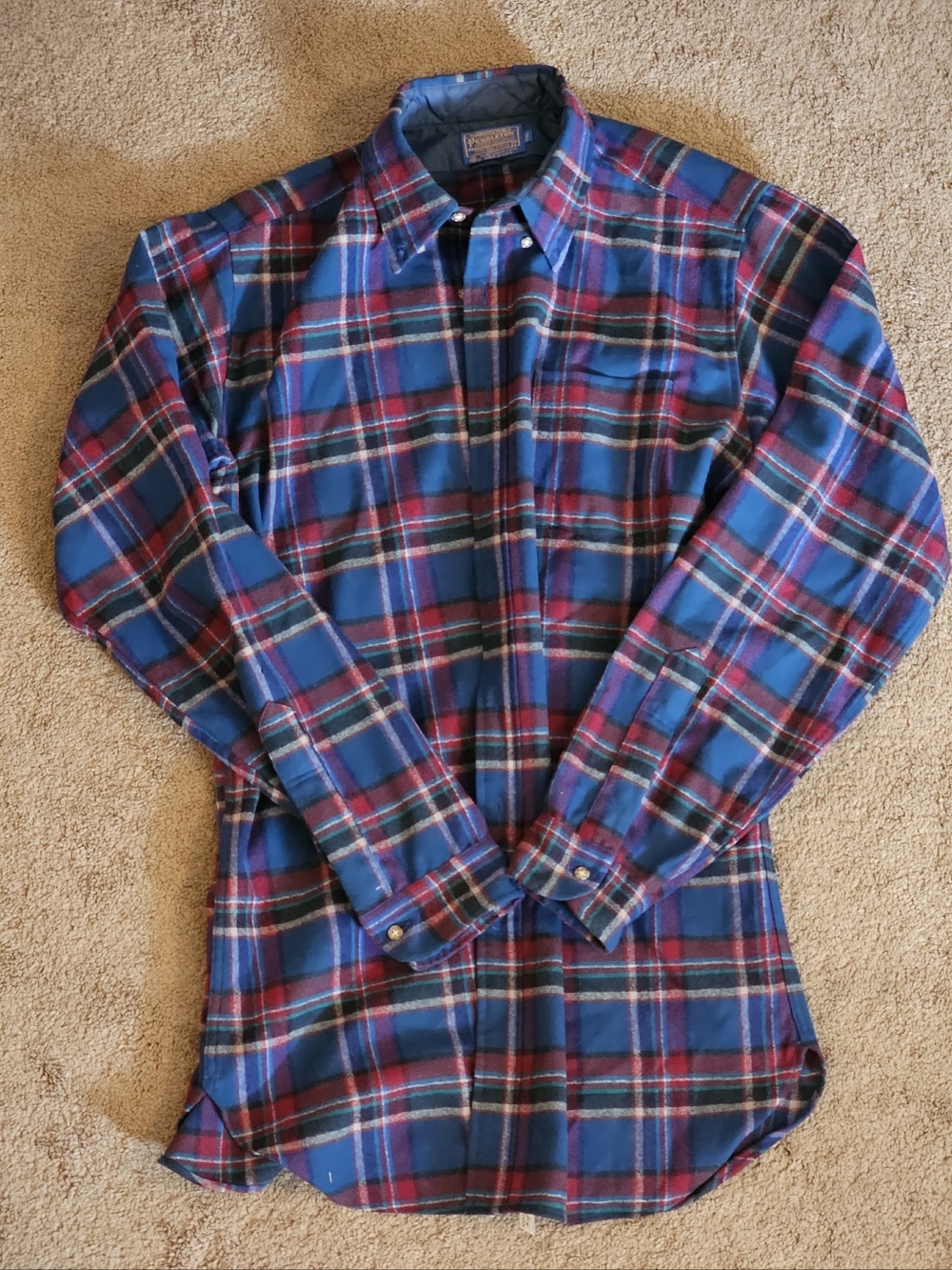 Vtg Pendleton Wool Shirt Jacket Mens Large Tall Blue Red Plaid USA Made Shacket